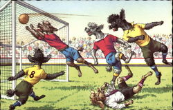 Dogs Playing Soccer Postcard