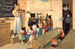 Schoolroom Music Lessons Cats Postcard Postcard