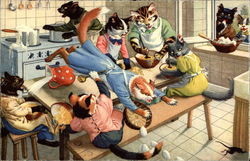 Cats in the kitchen Postcard Postcard