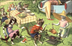 Cats at a Picnic Postcard Postcard