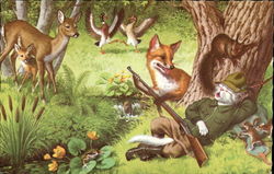 Fox Delight Forest Animals by Disarming Kitty Cat Hunter Postcard