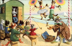 Mainzer Cats Putting on a Show, Walking a Tightrope on the Beach Postcard