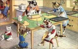 Mainzer Cats Baking at the Kitchen Table Postcard