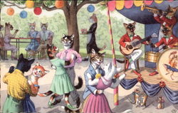 Even the Mice Enjoy the Kitty Cat Dance Cats Postcard Postcard