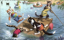 Cats on a Raft Postcard Postcard