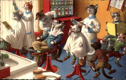 Cats at the Barber Postcard