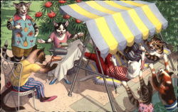 Cats as People on Patio Postcard Postcard