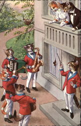 Cats in clothes: Band serenading bride & groom Postcard Postcard