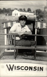 Man on Boat "Wisconsin" Postcard