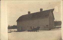 Horses & Sleigh Parked Outside a Barn Postcard