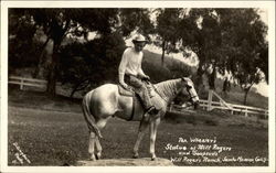 Tex Wheeler's Statue of Will Rodgers and Soapsuds Will Rodgers Ranch Postcard