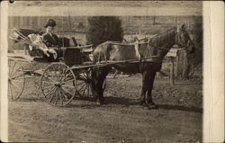 Woman, Baby in Buggy Postcard