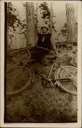 Woman With Bicycle Bicycles Postcard Postcard