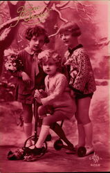 Children with Tricycle, Toys Postcard