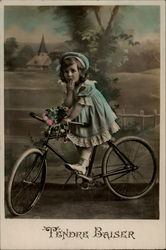 Fendre Baiser-- Little Girl on a Bike Bicycles Postcard Postcard