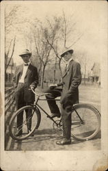 Two Gents and a Bike Bicycles Postcard Postcard