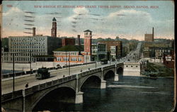 New Bridge St. Bridge and Grand Trunk Depot Postcard