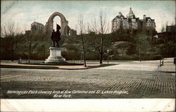 Morningside Park showing Arch of New Cathedral and St. Luke's Hospital Postcard