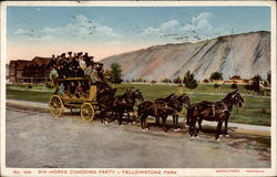 Six-Horse Coaching Party - Yellowstone Park Postcard