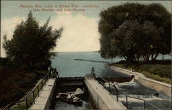 Lock in Yahara River, connecting Lake Mendota and Lake Monona Madison, WI Postcard Postcard