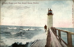 Light House and Pier, Grand Haven Harbor Postcard