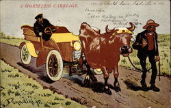 A Horseless Carriage Comic, Funny Postcard Postcard