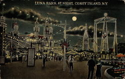 Luna Park at Night Coney Island, NY Postcard Postcard