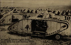 A Flock of Fighting English Tanks Ready for Action With American Troops in France World War I Postcard Postcard