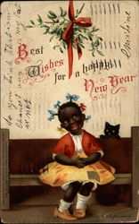 Best Wishes for a Happy New Year Black Americana Postcard Postcard