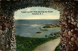 Tunnel on Cliff Walk Showing the Ocean Newport, RI Postcard Postcard