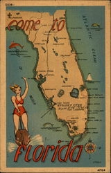 Come To Florida Maps Postcard Postcard