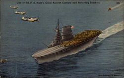 One of the U.S. Navy's giant aircraft carriers and protecting bombers Postcard