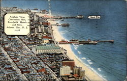 Airplaine View, Convention Hall, Boardwalk, Hotels and Piers Postcard