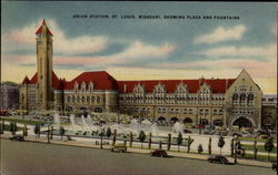 Union Station, showing plaza and fountains St. Louis, MO Postcard Postcard