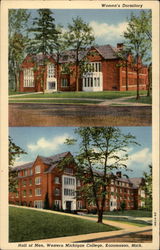 Women's Dormitory; Hall of Men; Western Michigan College Postcard