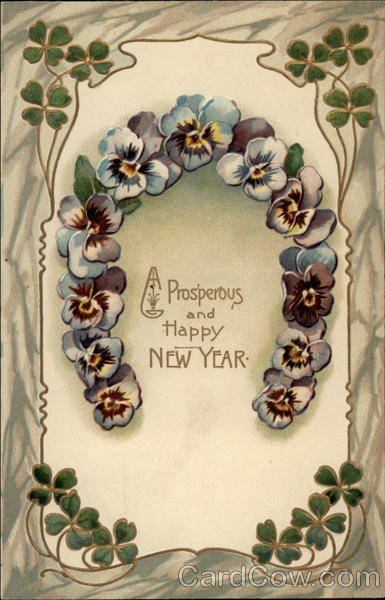 A Prosperous and Happy New Year Figures Made of Flowers