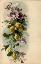 Sprig of Purple Flowers and Lemons C. Klein Postcard Postcard