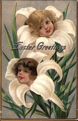 Easter Greetings (Two children in lilies) Postcard