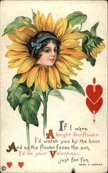 Woman's head in a sunflower Fantasy Postcard Postcard