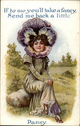 Woman with a Pansy head Postcard