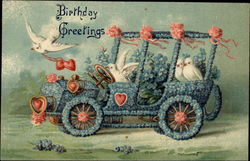 Doves in a blue floral car Figures Made of Flowers Postcard Postcard