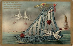 Oh Ship So Deeply Laden Figures Made of Flowers Postcard Postcard