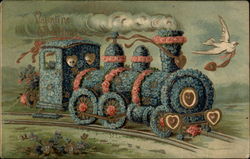 Blue Floral train with doves Postcard