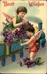 Best wishes Figures Made of Flowers Postcard Postcard