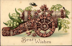 Best Wishes (with floral cannon) Figures Made of Flowers Postcard Postcard