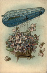 Flowers in a Basket Flying in a Hot Air Ballon Figures Made of Flowers Postcard Postcard