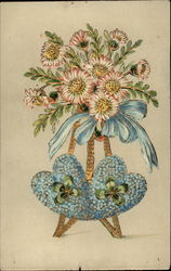 Bouquet of Flowers with Two Hearts and Shamrocks Figures Made of Flowers Postcard Postcard