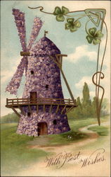 With Best Wishes (purple floral windmill) Postcard