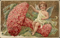 Best Wishes, with little angel sitting on a mushroom Postcard