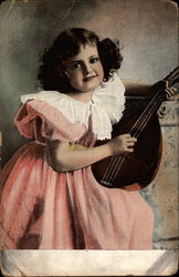 Pretty Girl With Lute Girls Postcard Postcard